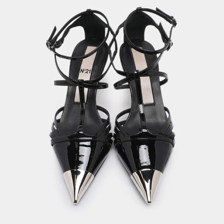 Pre Owned Nº21 Black Patent Leather Ankle Strap Pumps Size 37.5