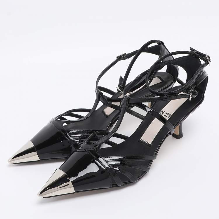 Pre Owned Nº21 Black Patent Leather Ankle Strap Pumps Size 37.5