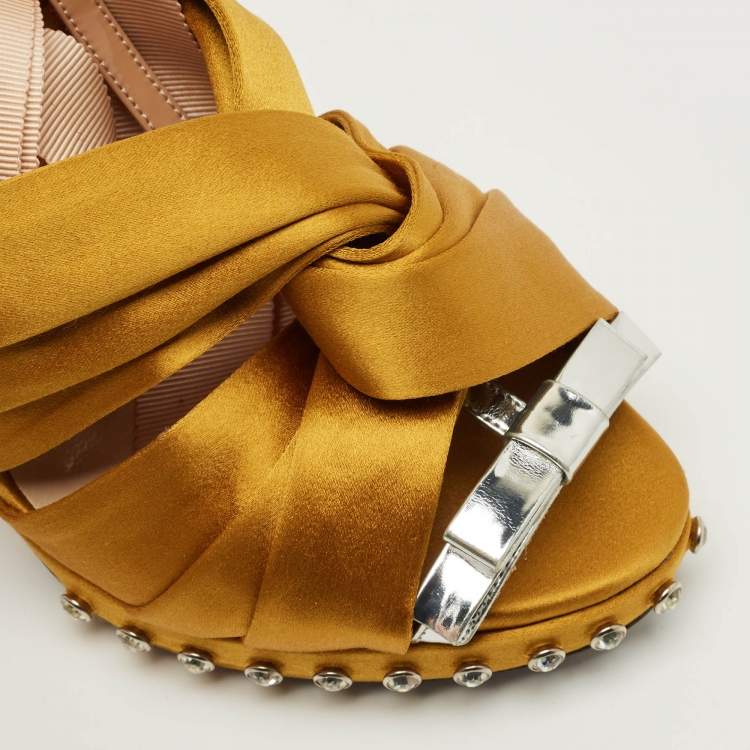Pre Owned N21 Beige Patent Leather and Satin Peep Toe Ankle Strap Sandals Size 39.5