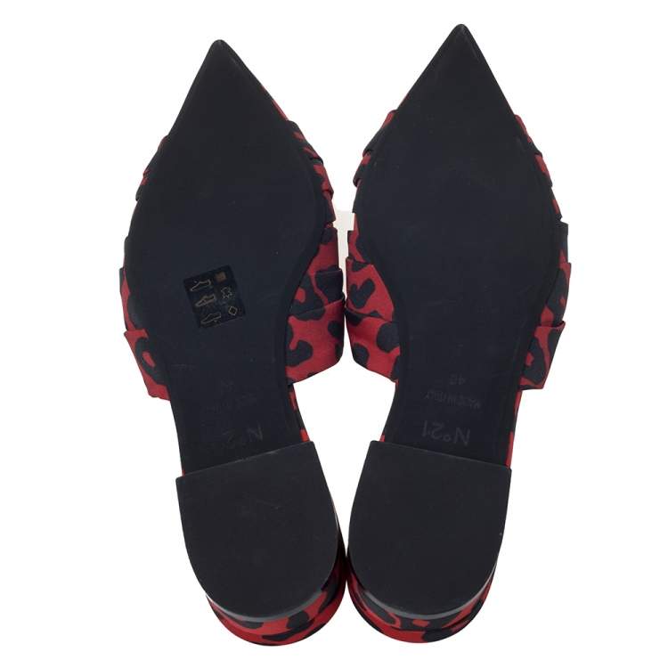 Pre Owned N21 Red/Black Leopard Print Satin Knot Flat Mules Size 40