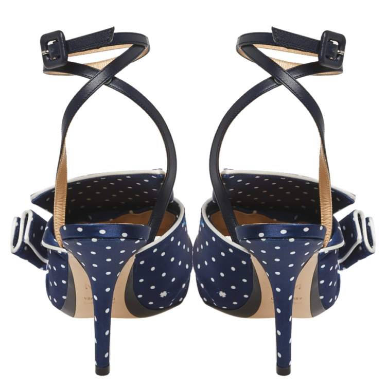 Pre Owned N21 Blue/White Knotted Polka Dot Fabric Gingham Ankle Wrap Peep Toe Sandals Size 36