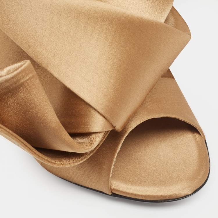 Pre Owned Nº21  Brown Satin Crystal Embellished Pleated Bow Ankle Strap Sandals Size 36