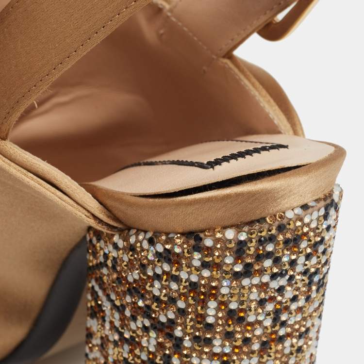 Pre Owned Nº21  Brown Satin Crystal Embellished Pleated Bow Ankle Strap Sandals Size 36