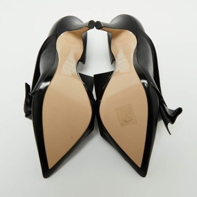 مملوكة مسبقًا N21 Black Leather Knot D'orsay Pointed Toe Pumps Size 38.5