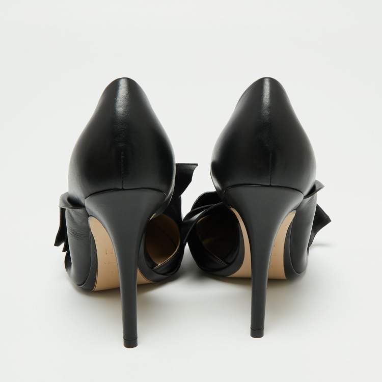 مملوكة مسبقًا N21 Black Leather Knot D'orsay Pointed Toe Pumps Size 38.5