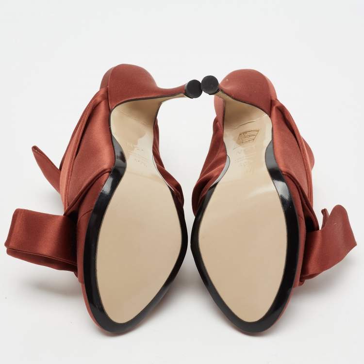 Pre Owned Nº21 Brown Satin Raso Knot Mules Size 40.5