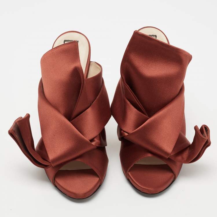 Pre Owned Nº21 Brown Satin Raso Knot Mules Size 40.5