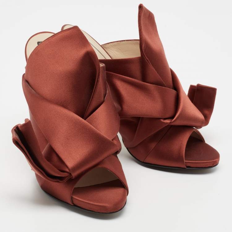 Pre Owned Nº21 Brown Satin Raso Knot Mules Size 40.5