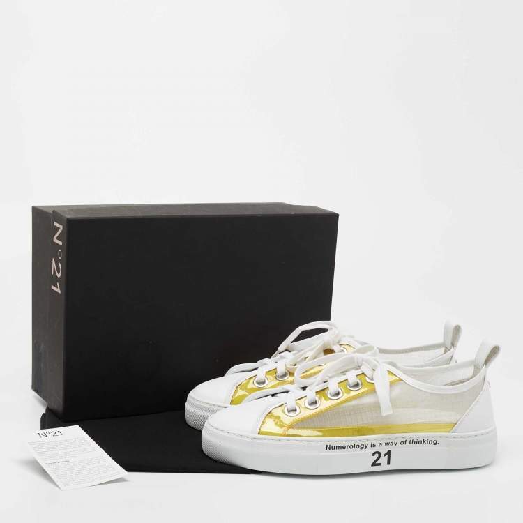 Pre Owned N21 White/Yellow Leather and PVC Low Top Sneakers Size 40