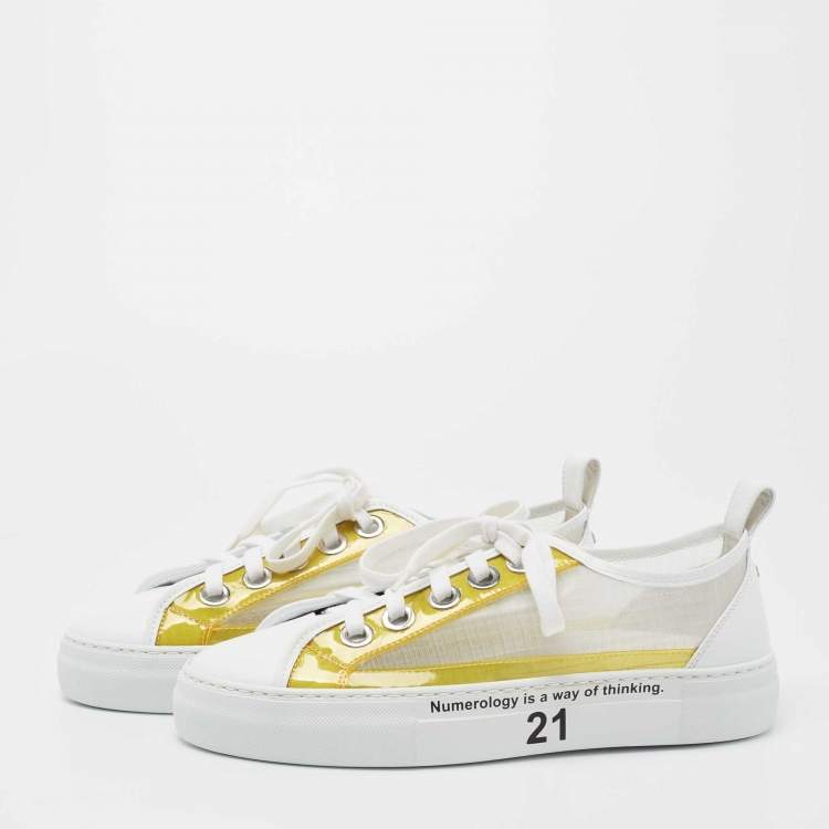 Pre Owned N21 White/Yellow Leather and PVC Low Top Sneakers Size 40