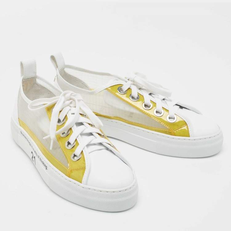 Pre Owned N21 White/Yellow Leather and PVC Low Top Sneakers Size 40