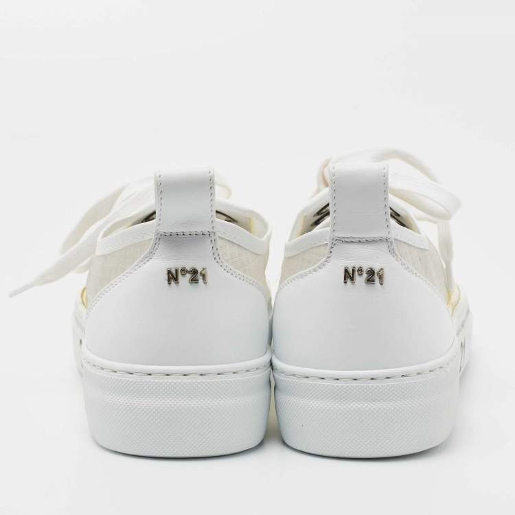 Pre Owned N21 White/Yellow Leather and PVC Low Top Sneakers Size 40