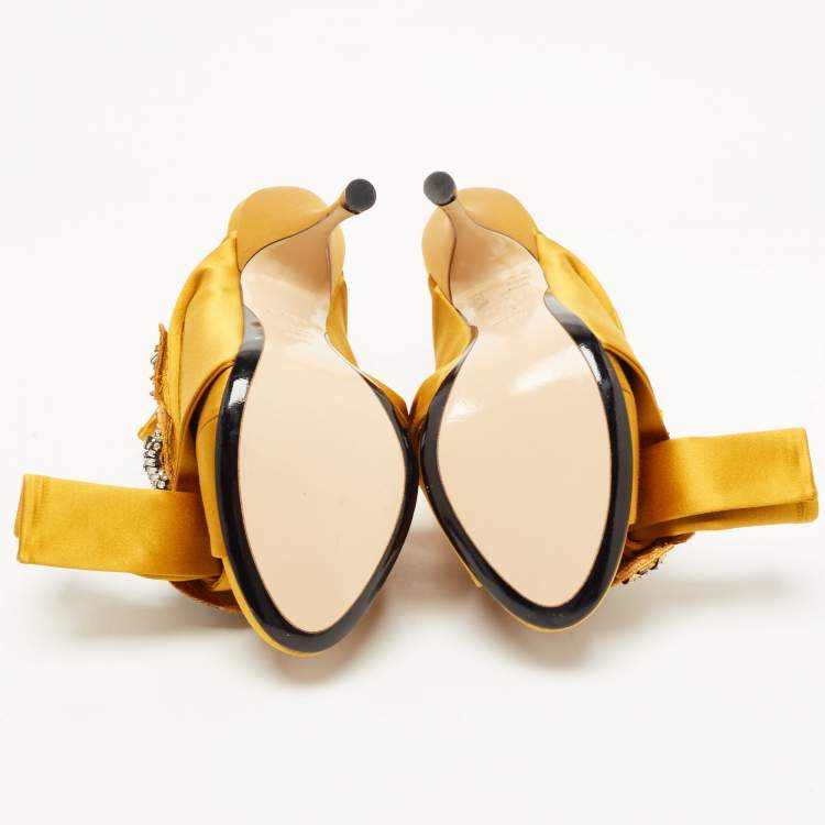 Pre Owned Nº21 Yellow Satin Crystal Knot Mules Size 38.5 