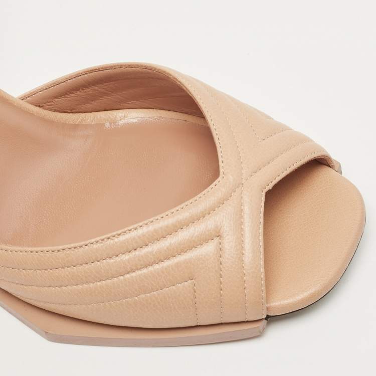 Pre Owned N21 Beige Leather Ankle Strap Block Heel Sandals Size 40