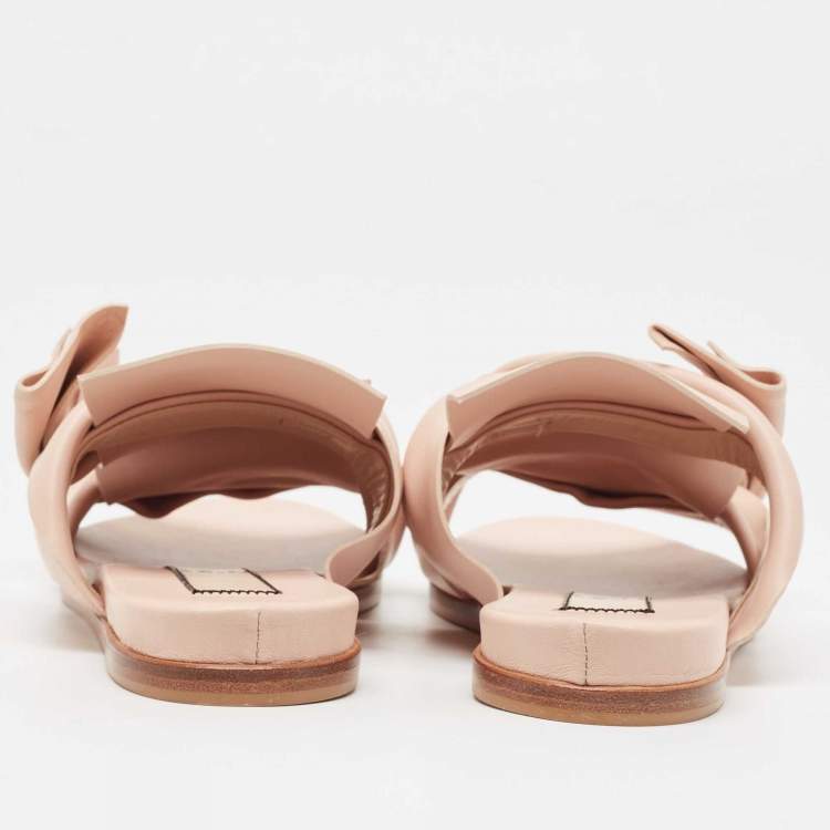 Pre Owned N21 Beige Leather Knot  Slide Flats Size 37
