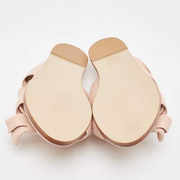 Pre Owned N21 Beige Leather Knot  Slide Flats Size 37