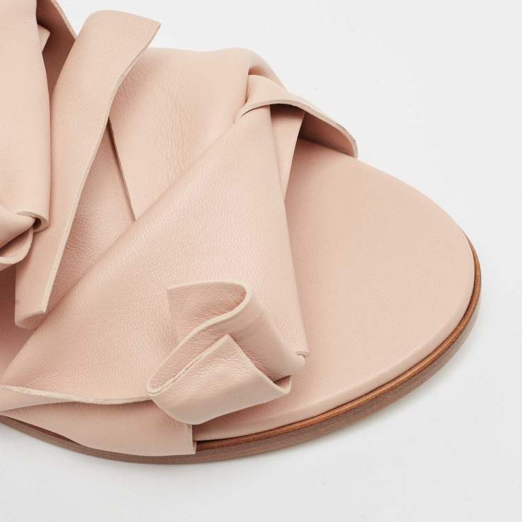 Pre Owned N21 Beige Leather Knot  Slide Flats Size 37