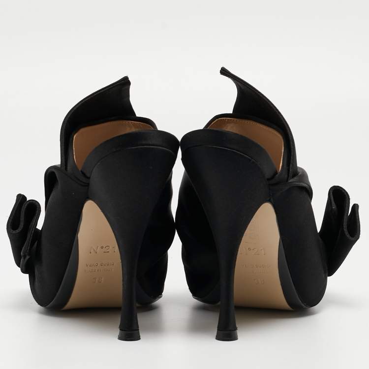 Pre Owned N21 Black Satin Knot  Pointed Toe Slide Sandals Size 38