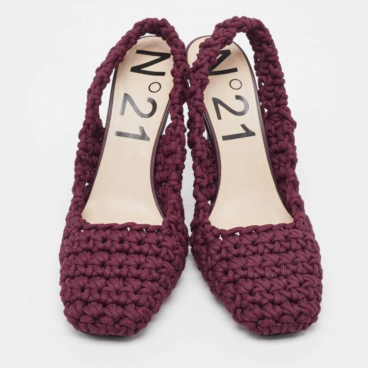 Pre Owned Nº21 Burgundy Crochet Slingback Pumps Size 40