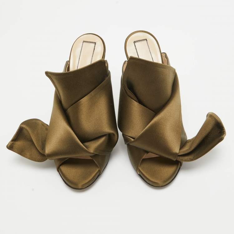 Pre Owned N21 Green Satin Raso Knot Mules Sandals Size 37