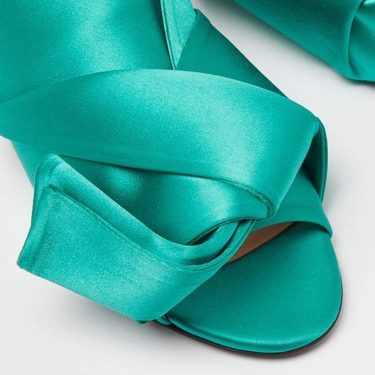 Pre Owned Nº21 Green Satin Knot Flat Mules Size 37