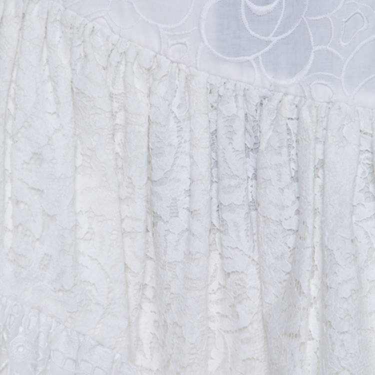 Pre Owned N21 White Cotton Lace Paneled A Line Skirt S
