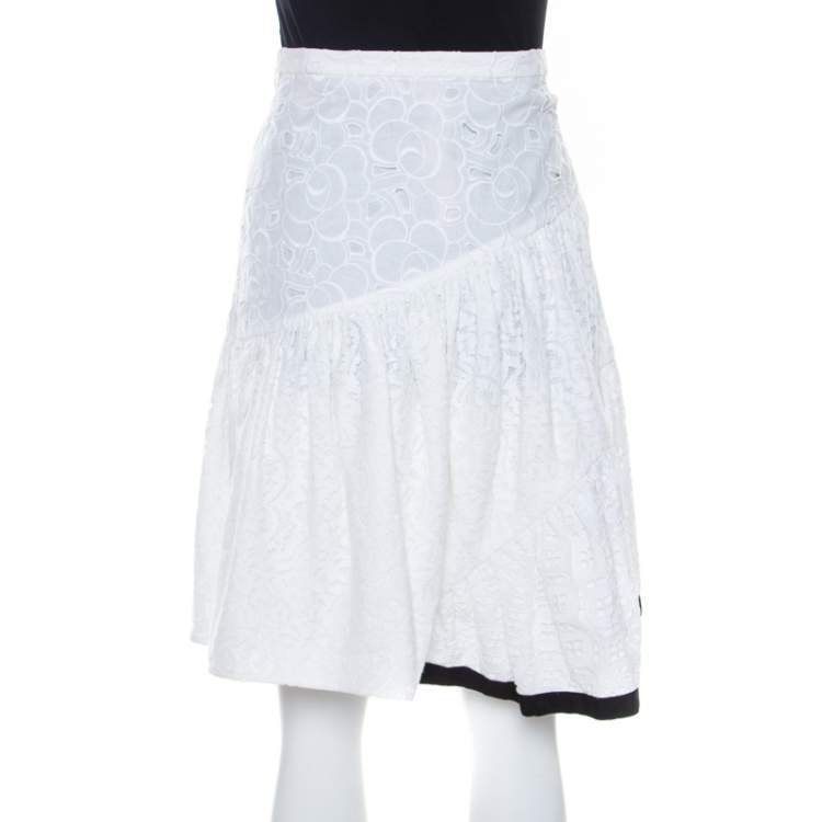 Pre Owned N21 White Cotton Lace Paneled A Line Skirt S