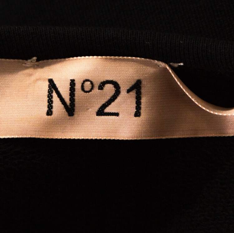 Pre Owned N21 Black Cotton Terry Eyelet Lace Trim Top S