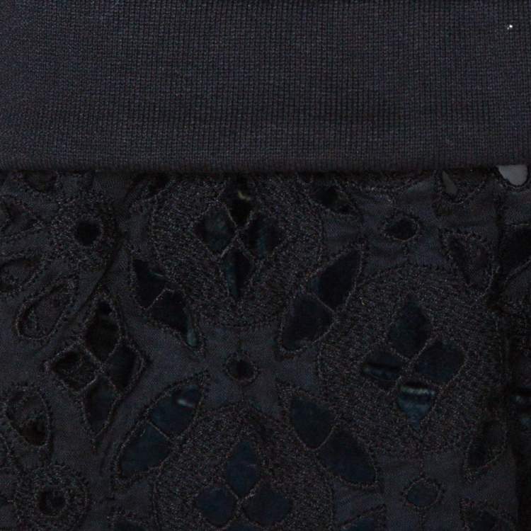 Pre Owned N21 Black Cotton Terry Eyelet Lace Trim Top S
