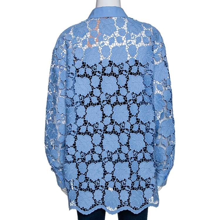 مملوكة مسبقًا N21 Blue Floral Guipure Lace Oversized Shirt S