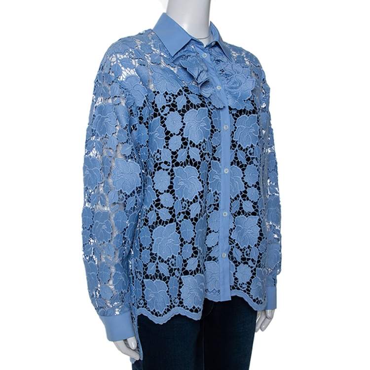 ممل�وكة مسبقًا N21 Blue Floral Guipure Lace Oversized Shirt S