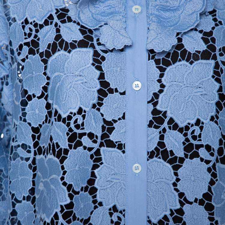 مملوكة مسبقًا N21 Blue Floral Guipure Lace Oversized Shirt S