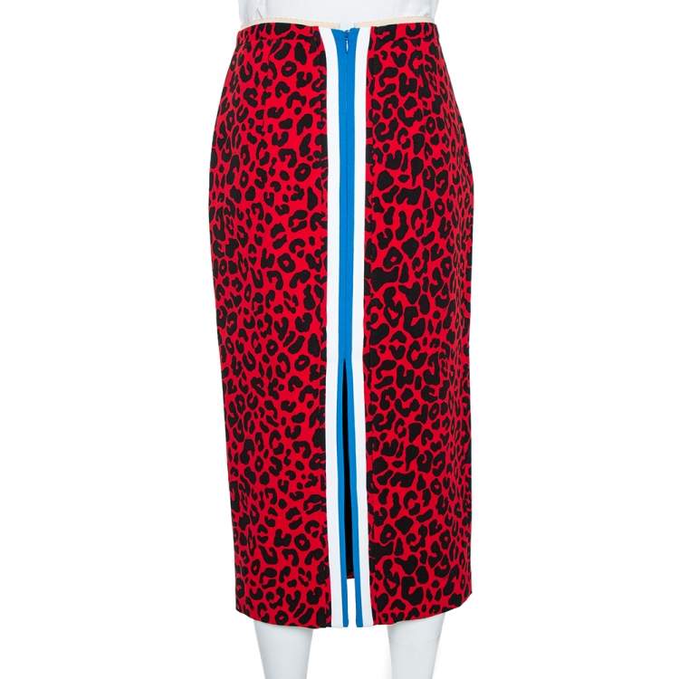Pre Owned N21 Red Silk Blend Animal Print Midi Skirt S