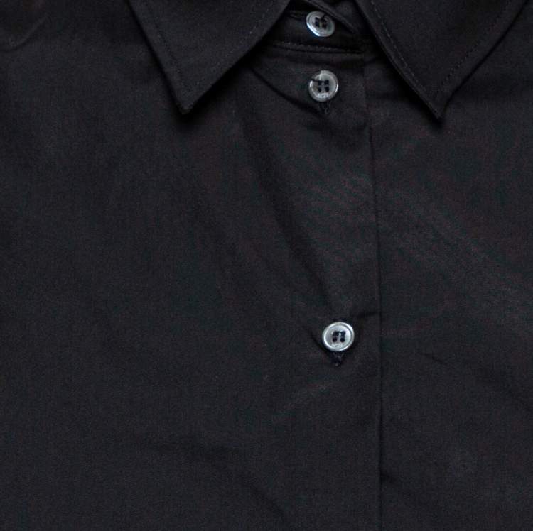 Pre Owned N21 Black Cotton Grid Lace Paneled Feather Trim Shirt XS