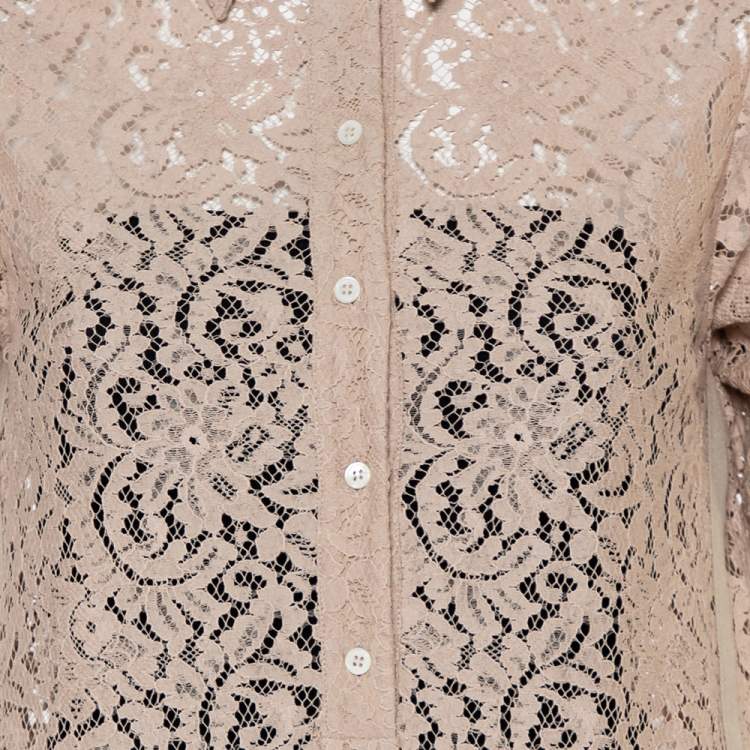 Pre Owned N21 Beige & Yellow Paneled Lace Pleated Detail Button Tunic S