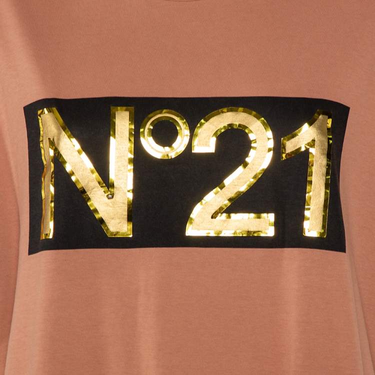 Pre Owned Nº21 Pink Cotton Metallic Logo Printed T-Shirt L
