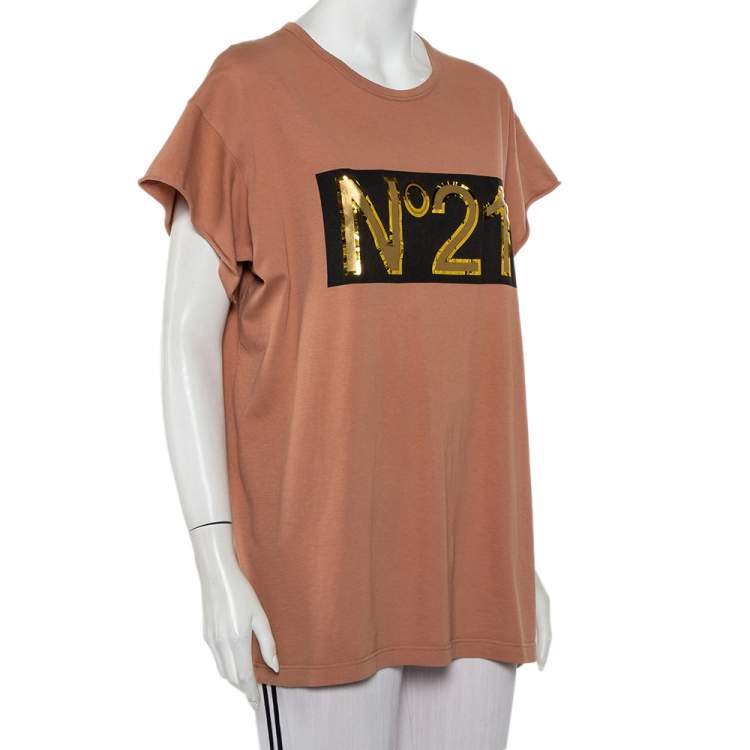 Pre Owned Nº21 Pink Cotton Metallic Logo Printed T-Shirt L