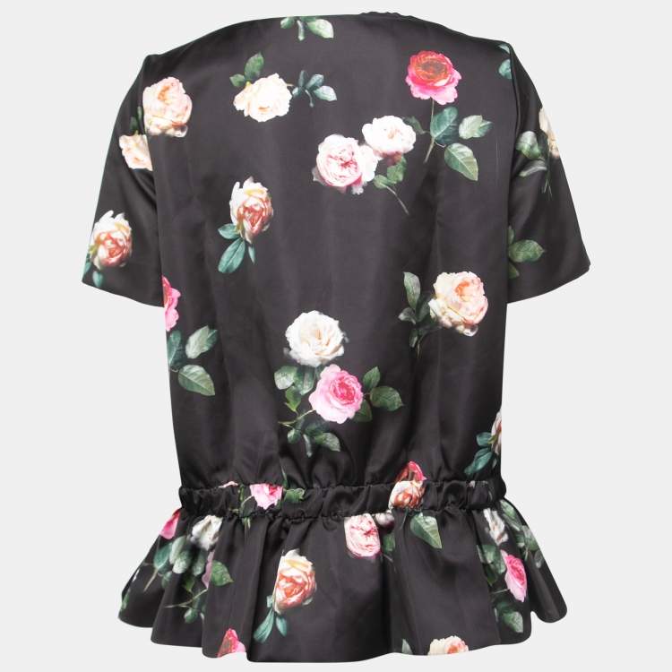 Pre Owned N21 Black Floral Print Synthetic Half Sleeve Tunic Top M