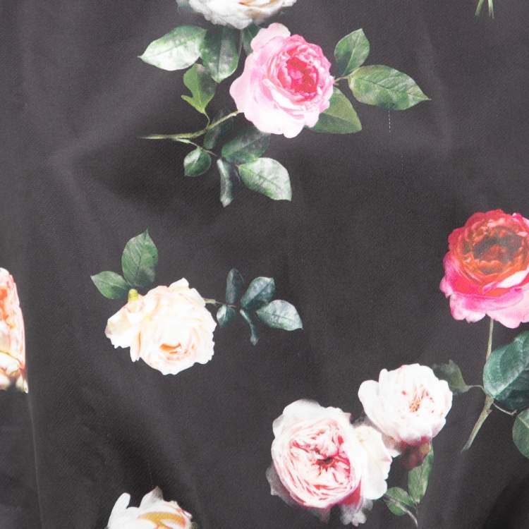 Pre Owned N21 Black Floral Print Synthetic Half Sleeve Tunic Top M