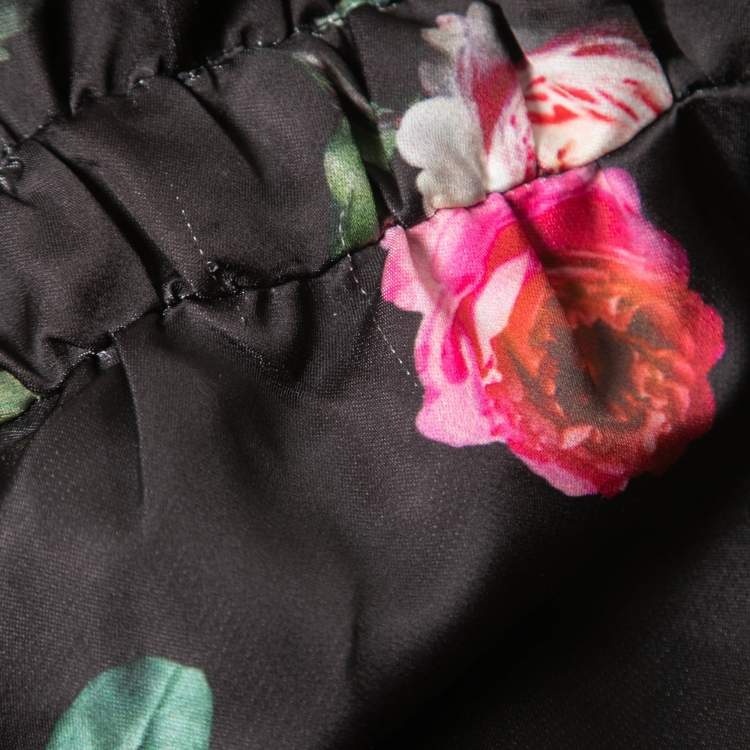 Pre Owned N21 Black Floral Print Synthetic Half Sleeve Tunic Top M
