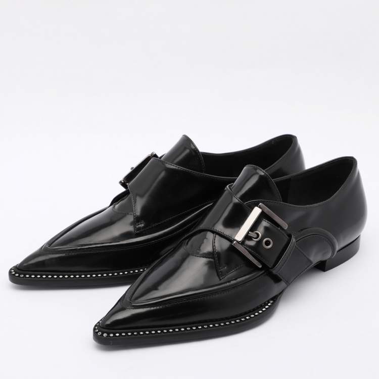 Pre Owned Nº21 Black Leather Crystal Embellished Buckle Slip On Loafers Size 35