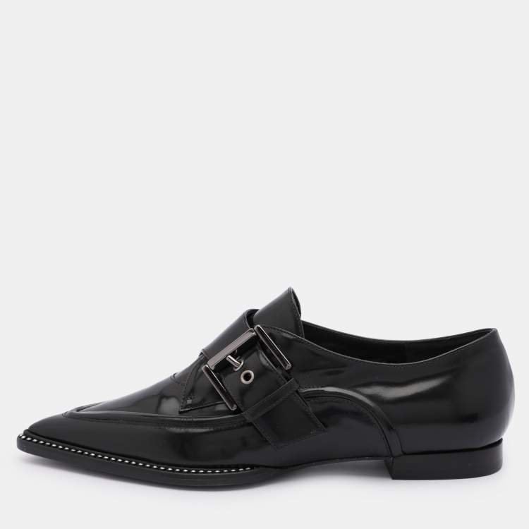 Pre Owned Nº21 Black Leather Crystal Embellished Buckle Slip On Loafers Size 35