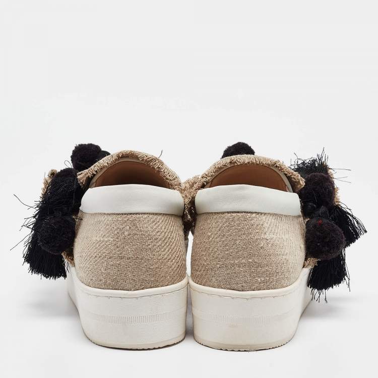 Pre Owned Nº21 Beige Jute Bow Slip On Sneakers Size 38