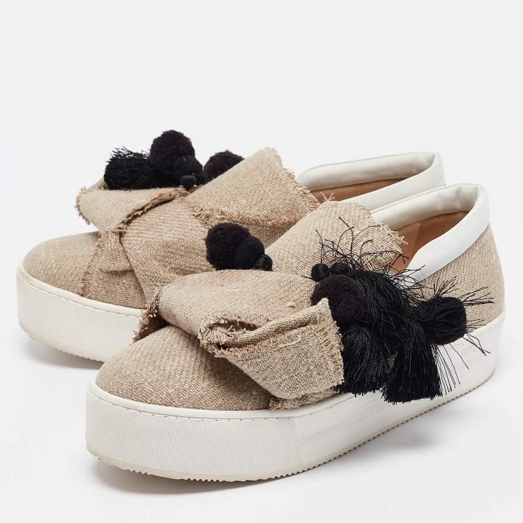 Pre Owned Nº21 Beige Jute Bow Slip On Sneakers Size 38