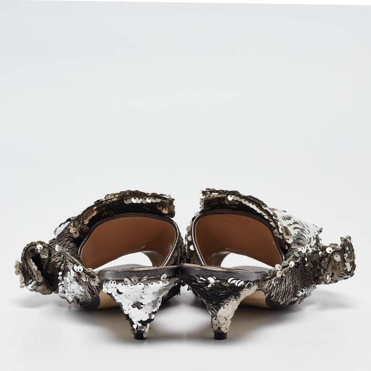 Pre Owned N21 Metallic Sequins Knotted Slide Sandals Size 37