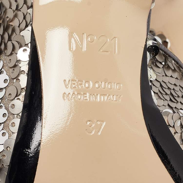 Pre Owned N21 Metallic Sequins Knotted Slide Sandals Size 37