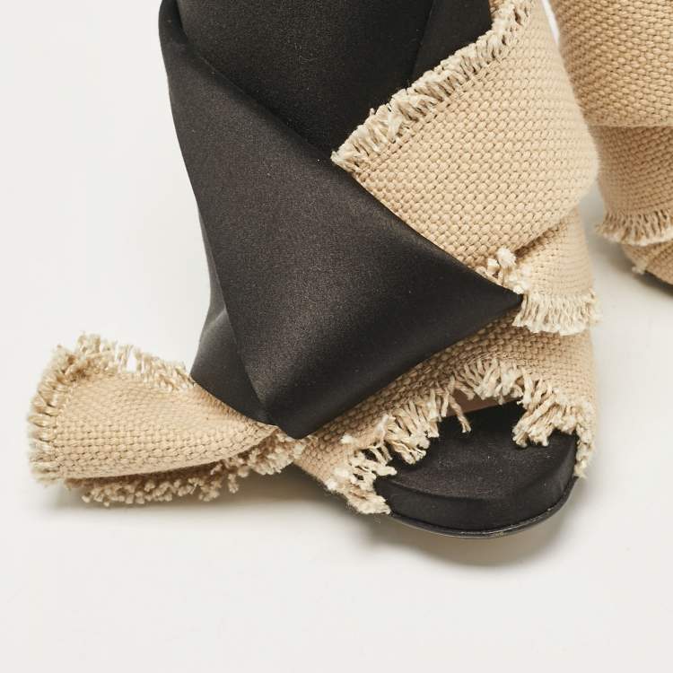 Pre Owned Nº21  Beige/Black Canvas and Satin Raso Knot Mules Size 35.5