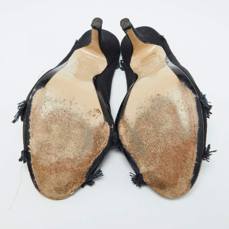 Pre Owned N21 Navy Blue Canvas Open Toe Slide Mules Size 40
