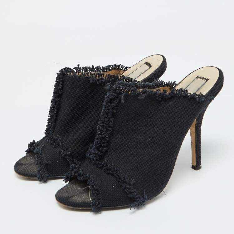 Pre Owned N21 Navy Blue Canvas Open Toe Slide Mules Size 40