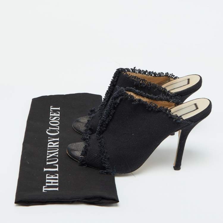 Pre Owned N21 Navy Blue Canvas Open Toe Slide Mules Size 40